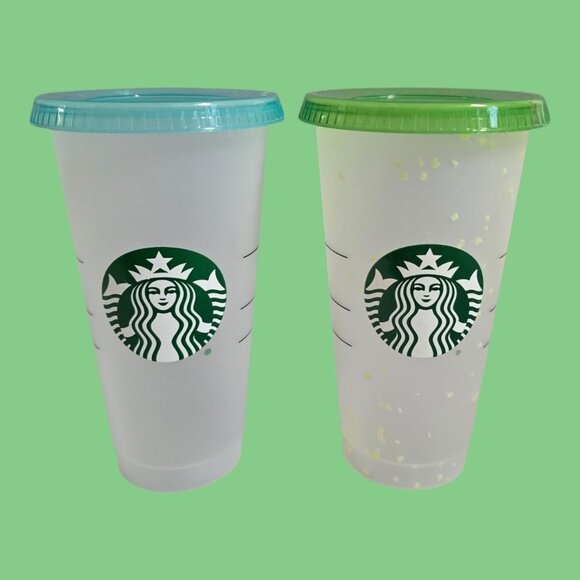 Set 4 Starbucks Reusable Color Changing Confetti 24oz Cold Cups 4 Lids 1 Straw - Picture 4 of 8